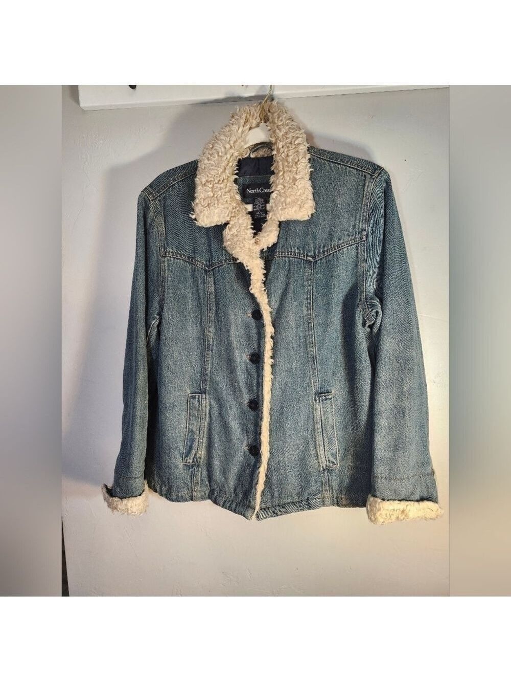 Northcrest Blue Denim Jacket with Cream Sherpa Details Chore Work Sz L 14/16